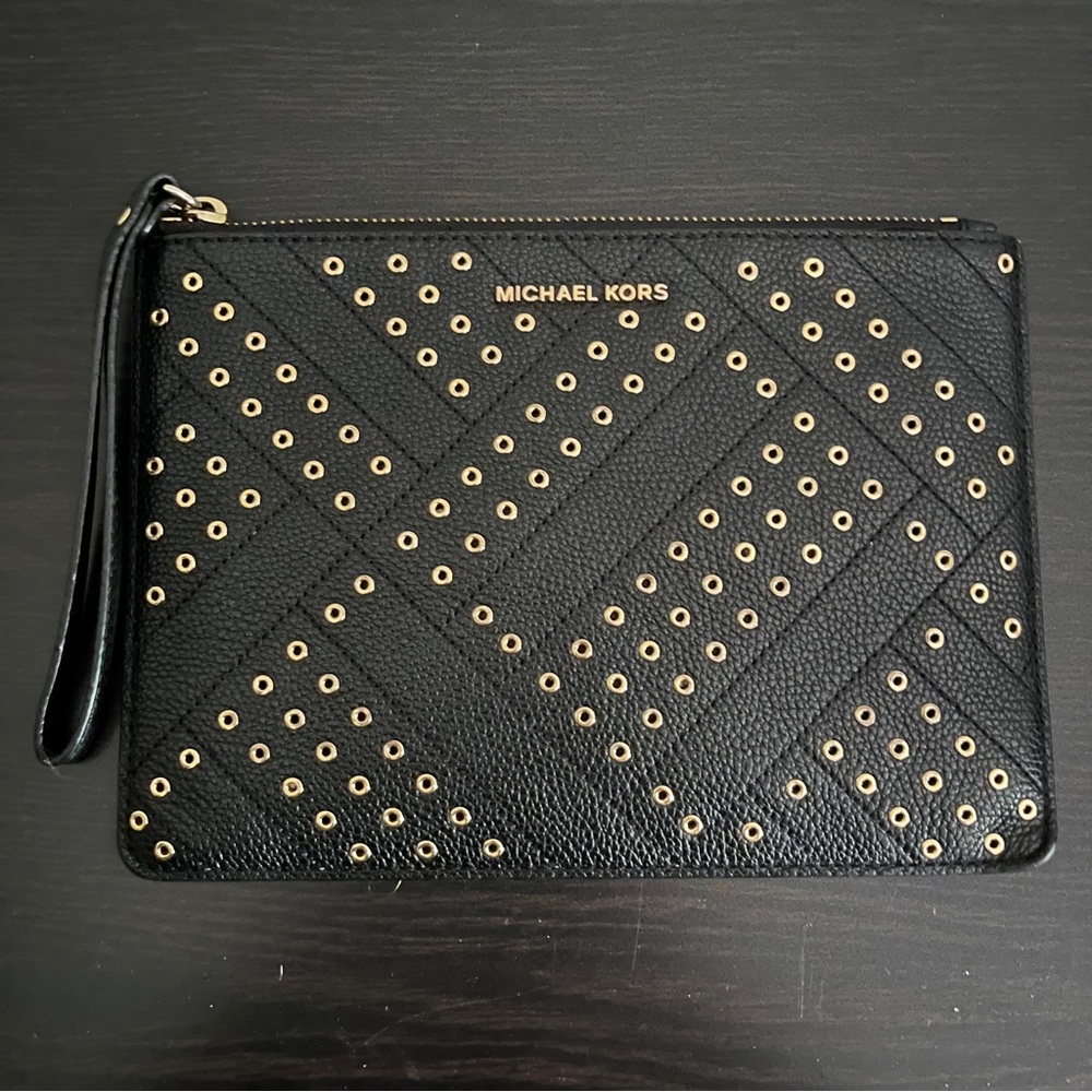 Michael Kors Black Wristlet with Gold Eyelets